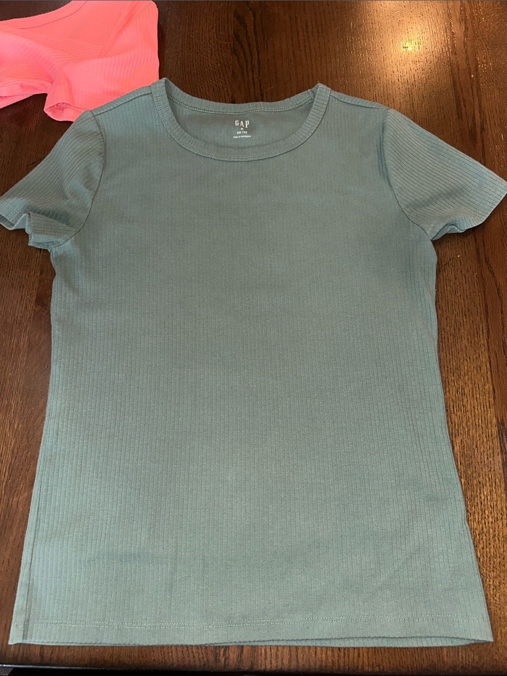 GAP Short-Sleeve Ribbed Tees - Coral & Sage size medium - Picture 6 of 8